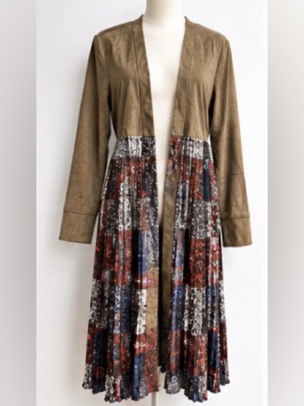 Mystree NWT Pleated Patchwork Duster Cardigan Belted Boho M Style 19714